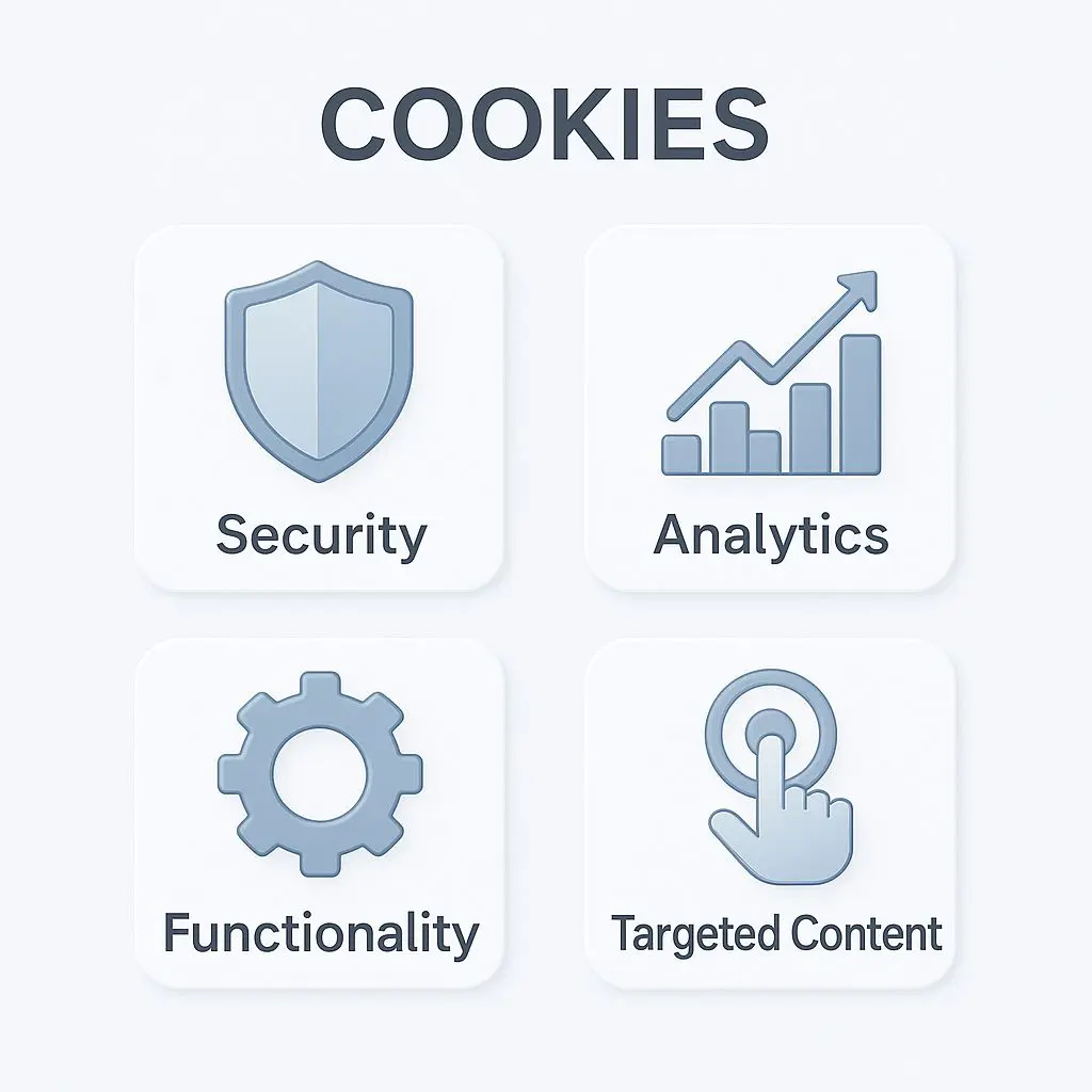 Schéma typů cookies a jejich funkcí na webu