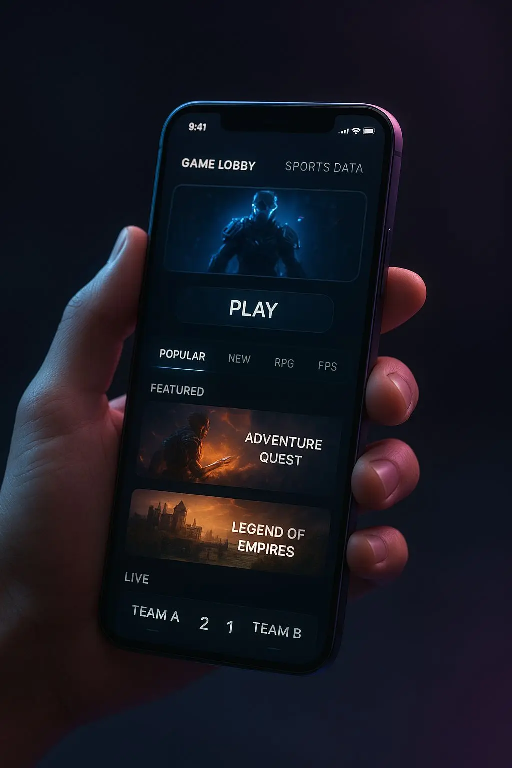 BetX na mobilním telefonu s herní a sportovní sekcí