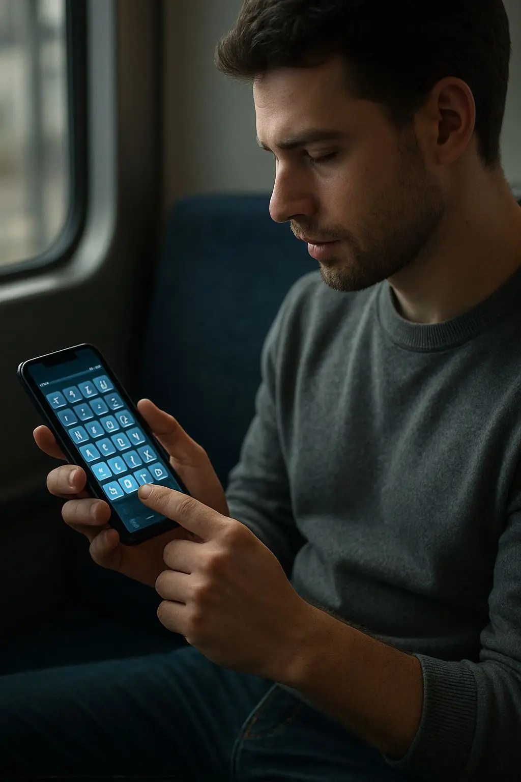 Hráč používá mobil pro online číselnou hru během dne
