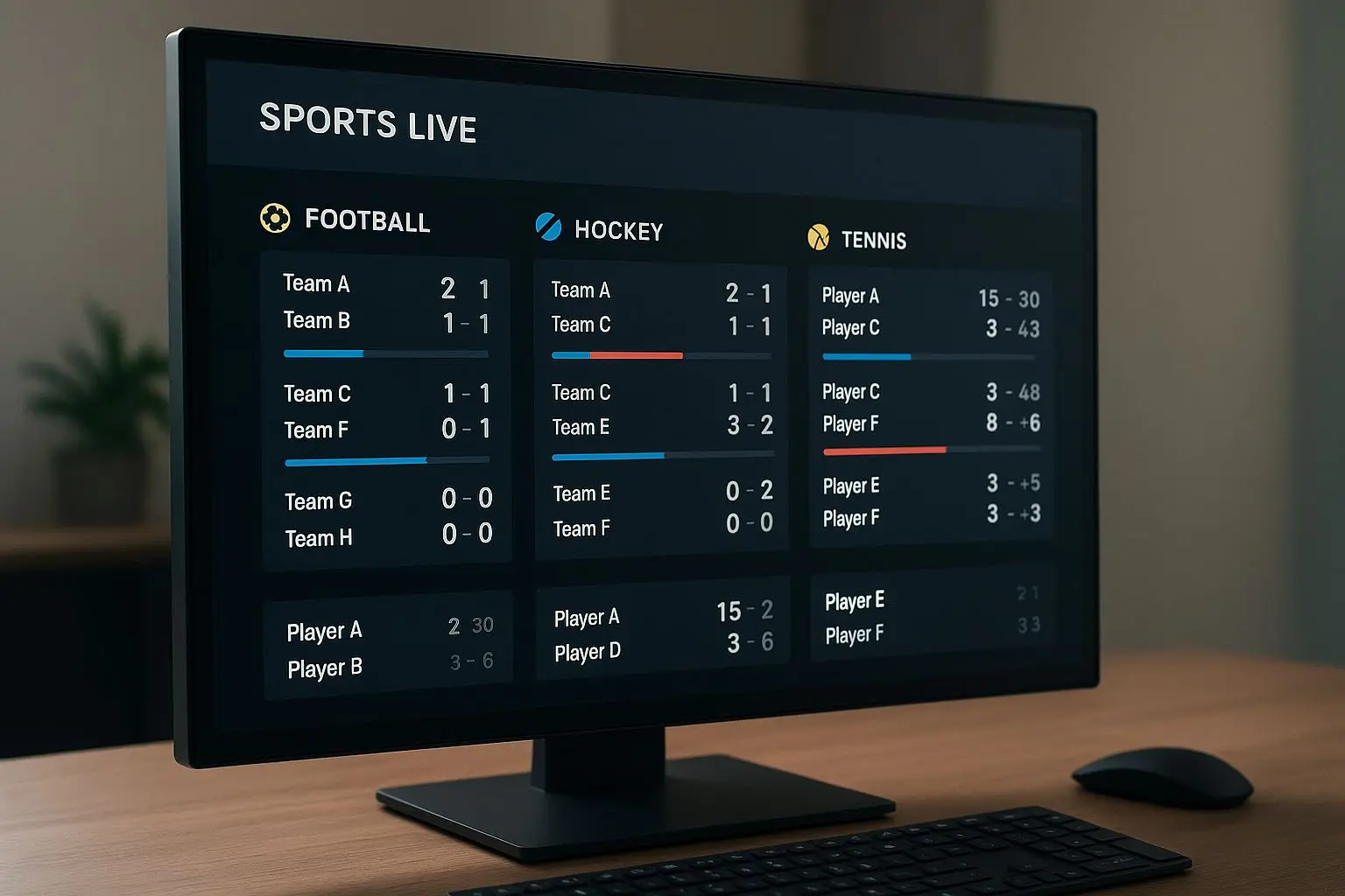 Přehledné live rozhraní se seznamem probíhajících zápasů a statistikami