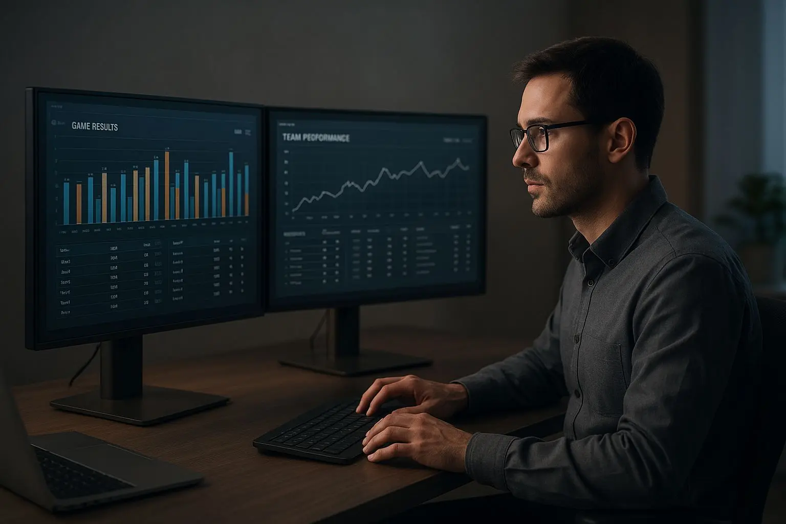 Analytik pracuje s daty a statistikami sportovních kurzů