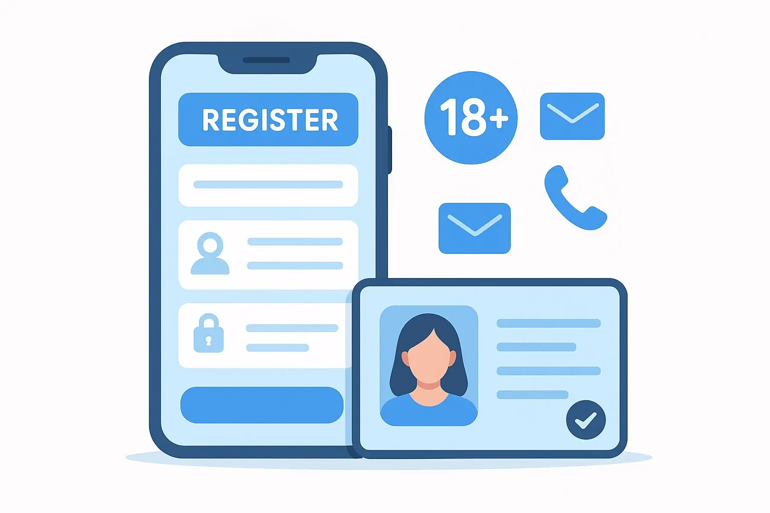 Příprava na online registraci s mobilem, dokladem a ikonou 18+