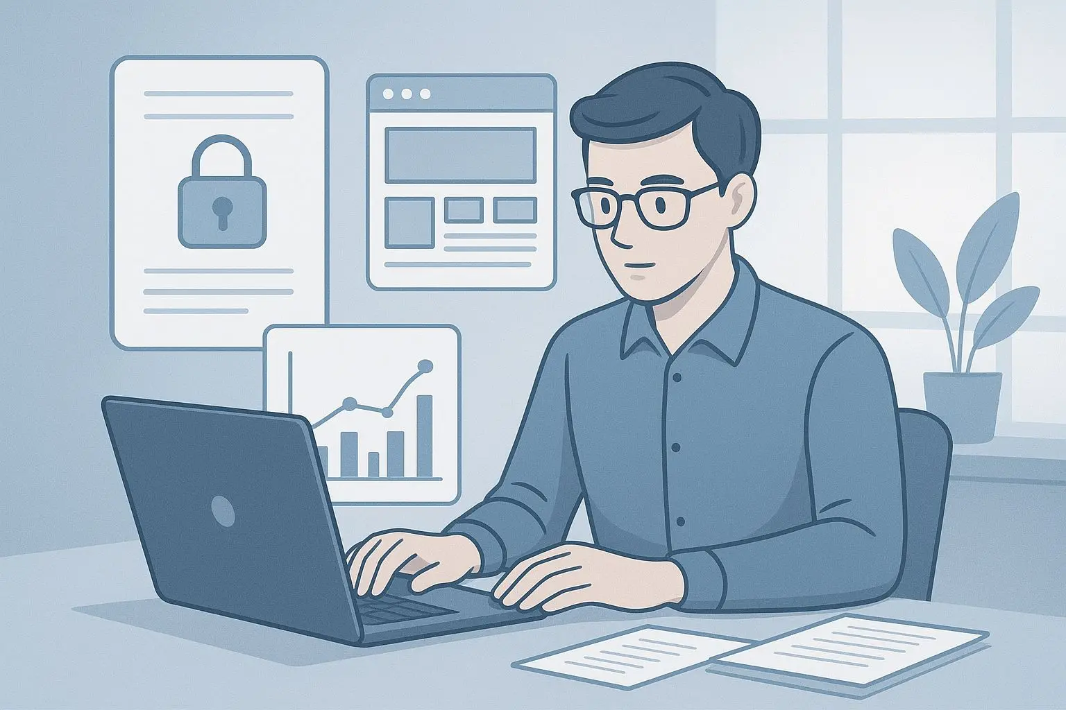 Ilustrační vizuál analytika připravujícího přehled práv uživatelů