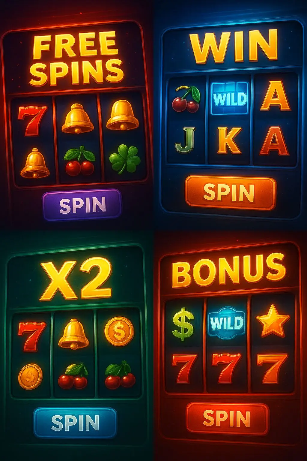 Koláž top slotů s free spiny a multiplikátory