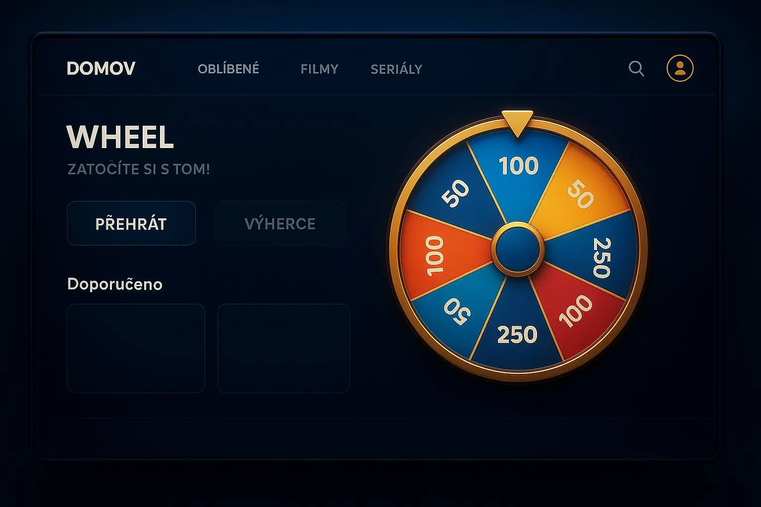 Mockup sekce Wheel v lobby BetX